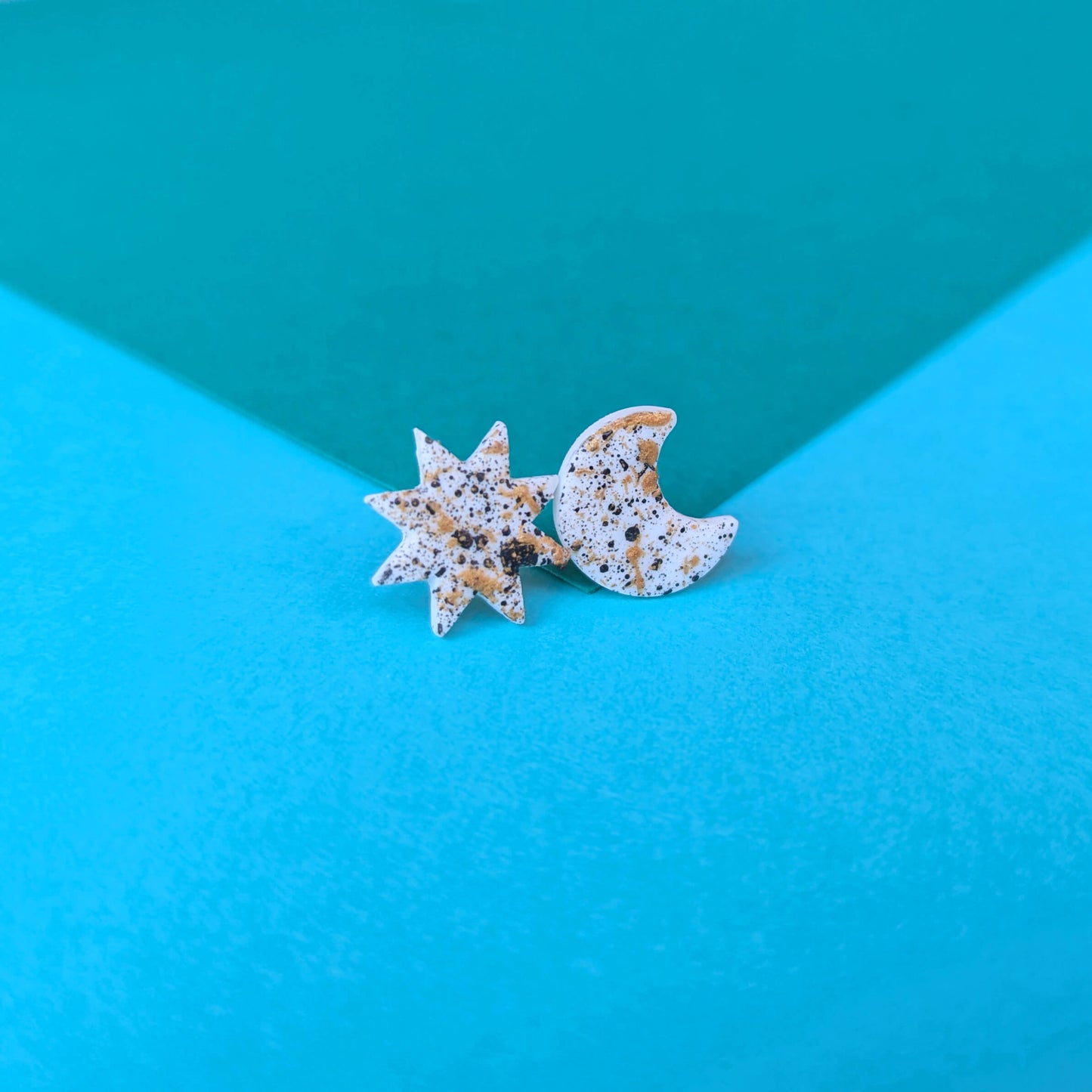 Moon and Star Studs - White