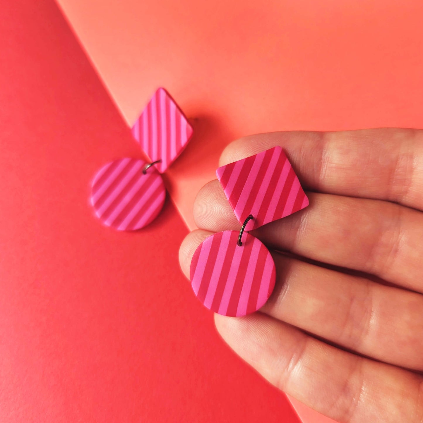 Red & Pink Stripe Dangles