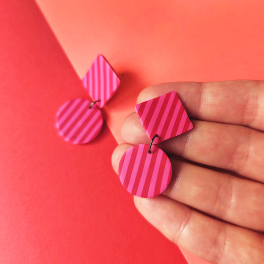 Red & Pink Stripe Dangles