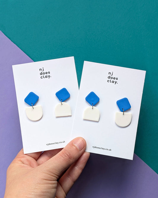 Seconds - Blue & White Asymmetrical Dangles