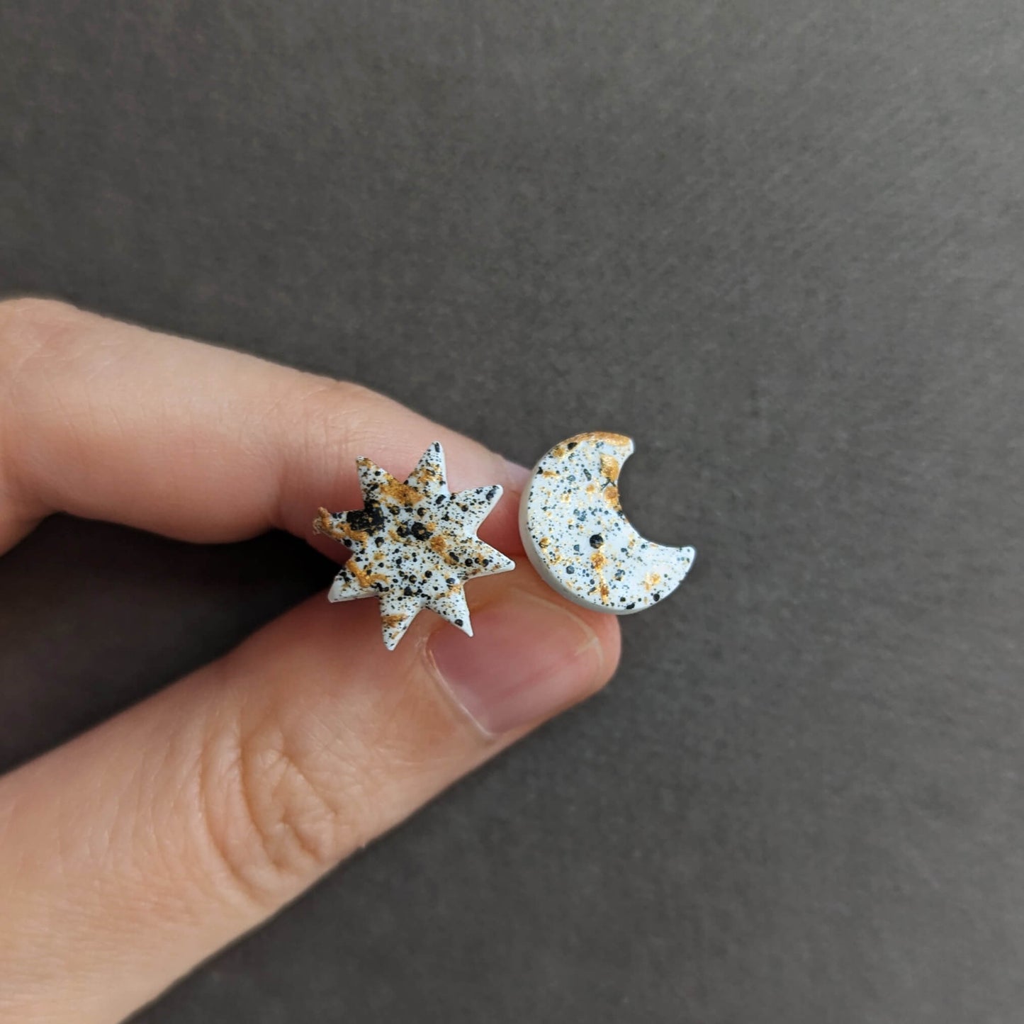 Moon and Star Studs - White